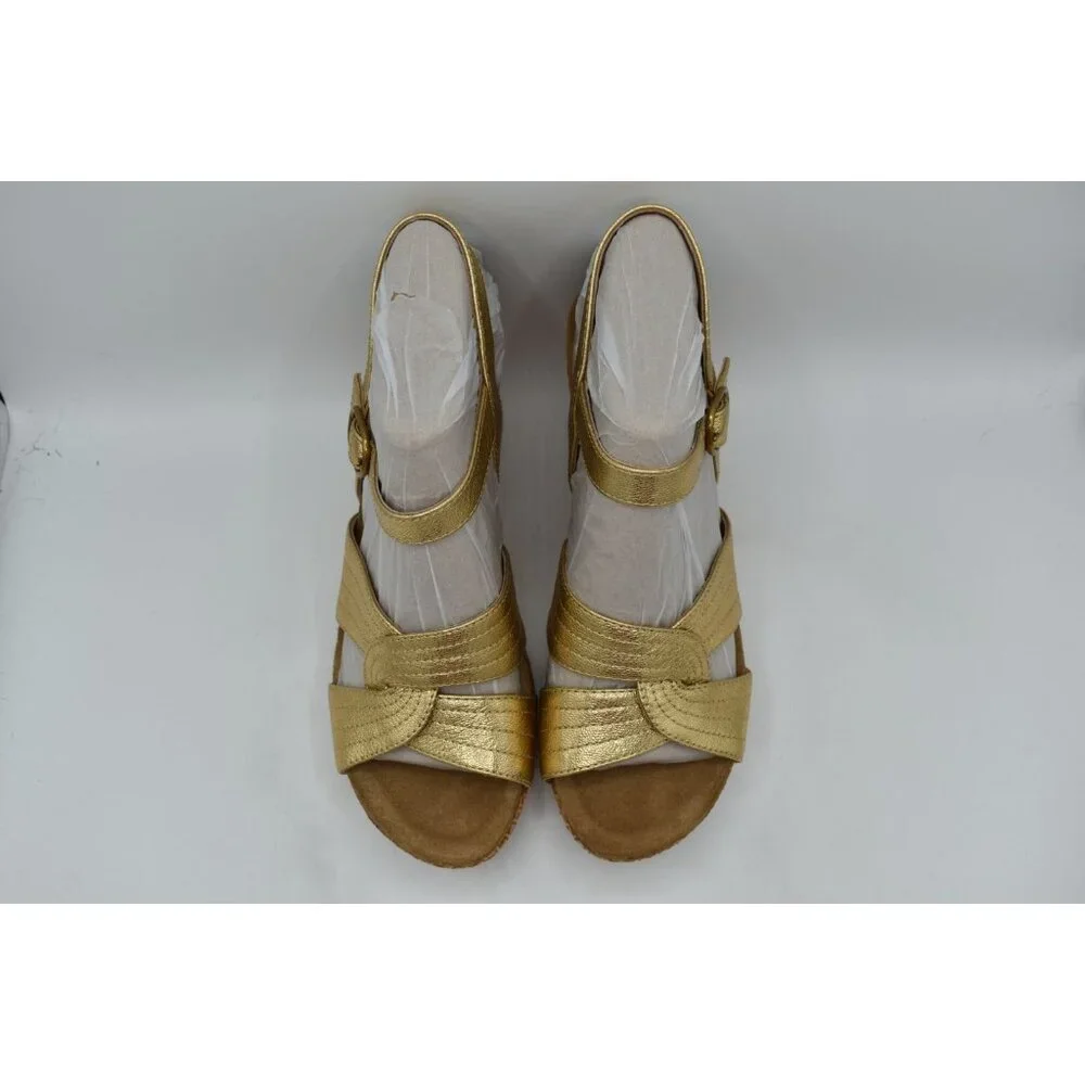 Sofft Womens Size 11 Clarissa Gold Leather‎ Wedge Sandals Shoes